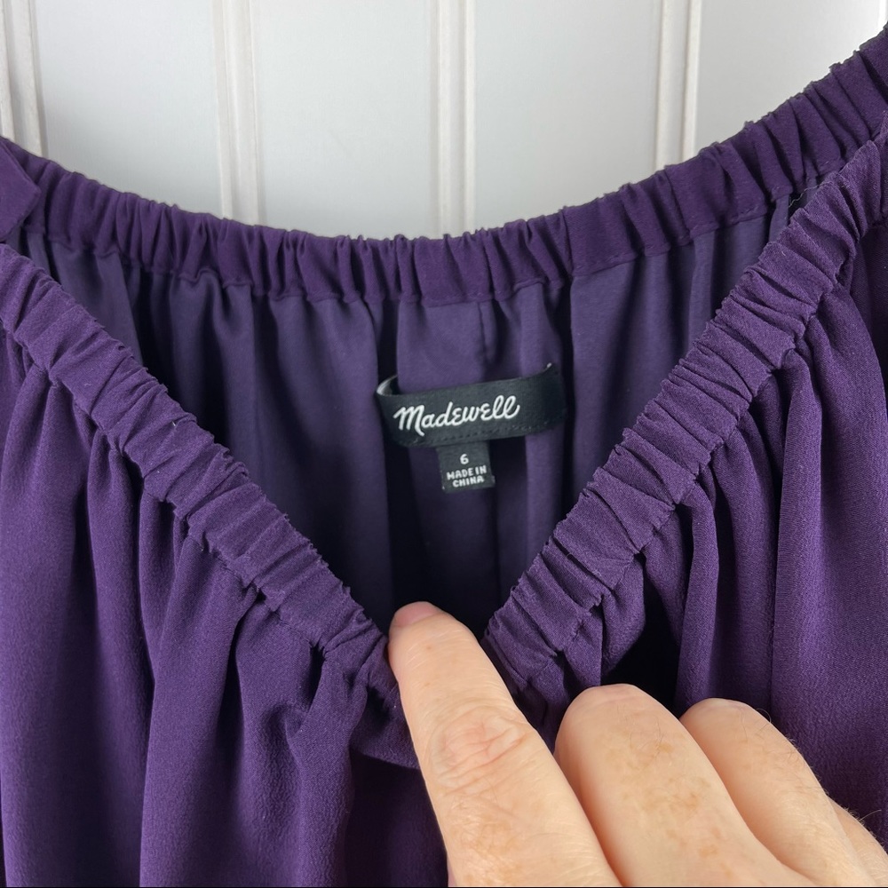 Madewell Silk Tie Sleeve Cold Shoulder Shift Dress Purple F9142 Size 6 - Picture 10 of 13